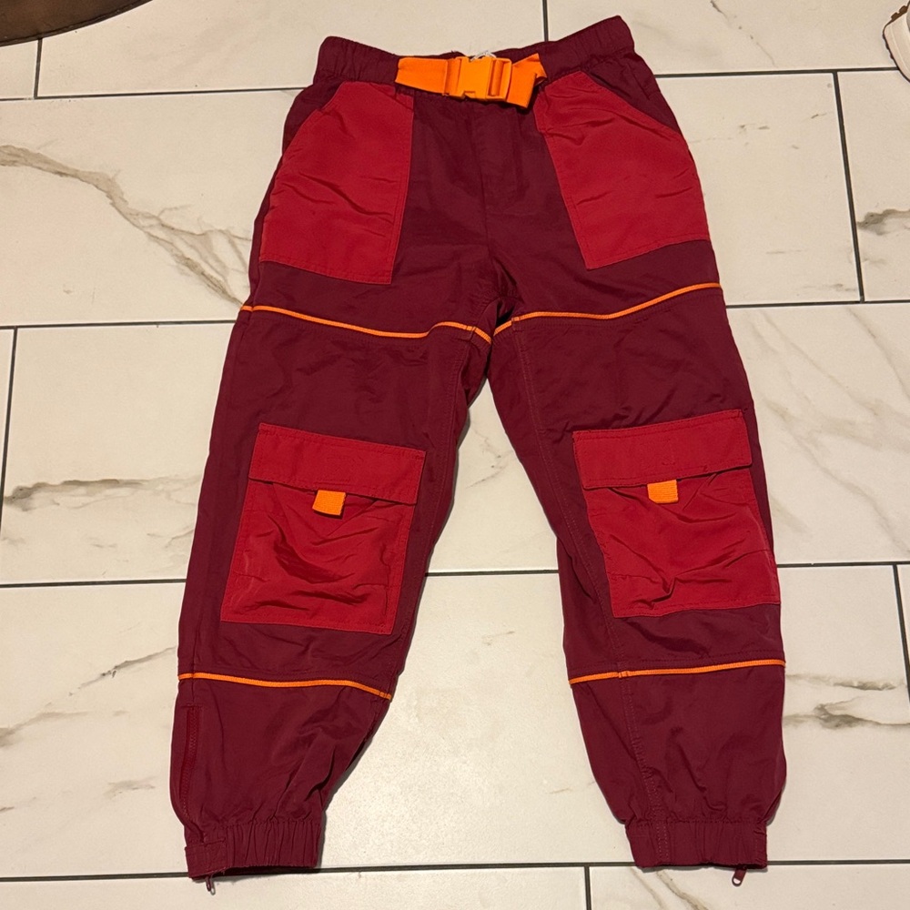 Urban Outfitters Maroon & Red Cargo “outdoor pants” with Orange Accents